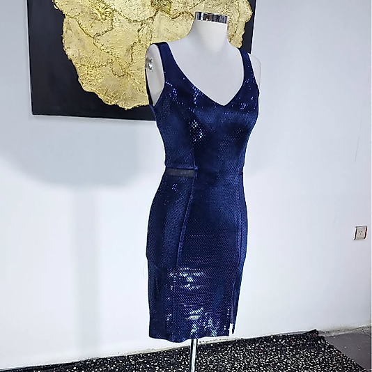 Lacivert Kadife Elbise