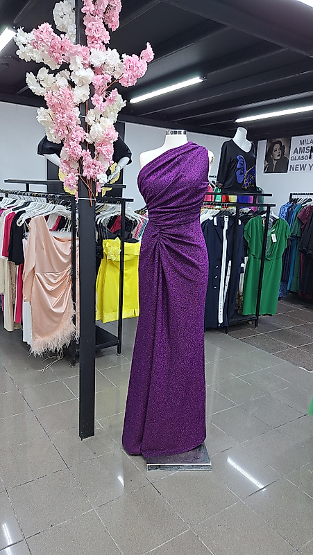 Mor Işıltılı Likralı Astarlı Elbise