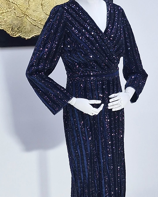 Lacivert Payetli Elbise