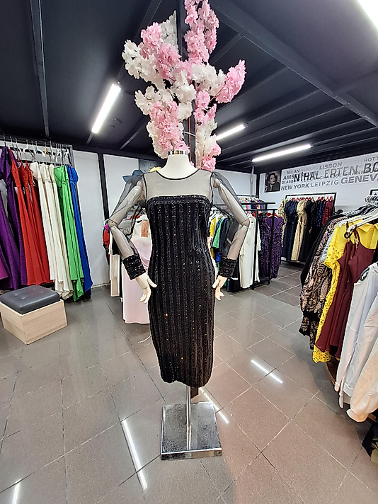 Kadife Şifon Kollu Elbise