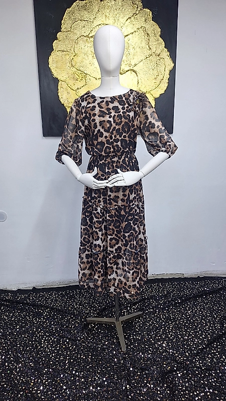 Leopar Şifon Elbise