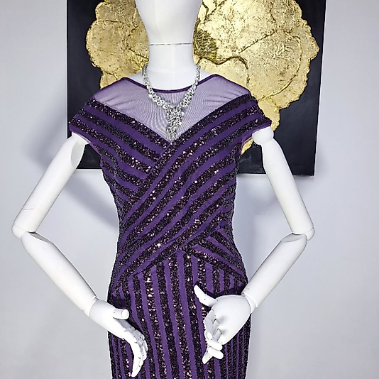 Mürdüm Payetli Elbise