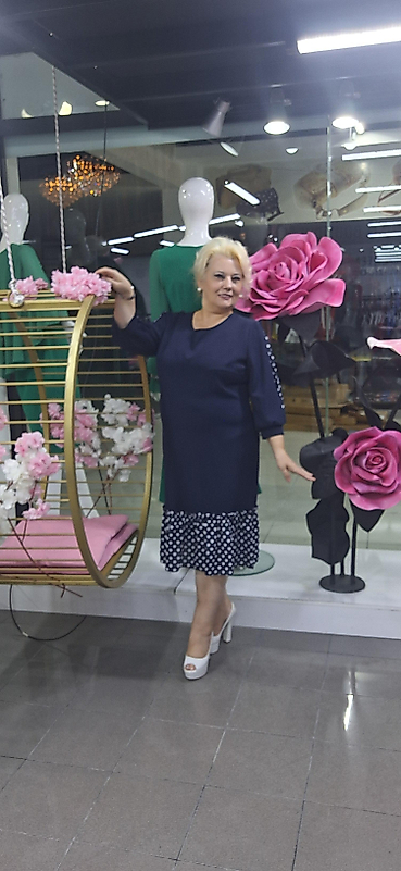 Lacivert Puanlı Elbise